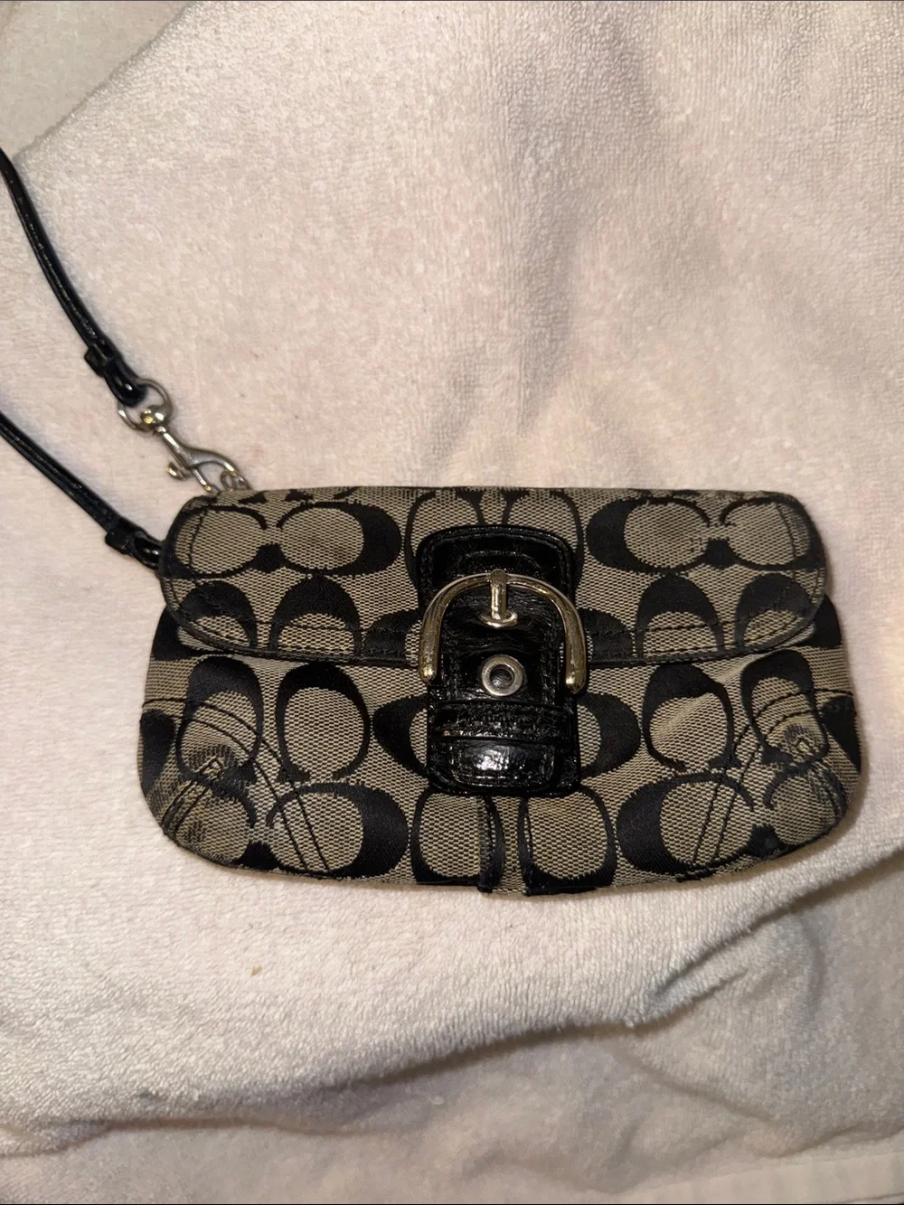Coach Mini Shoulder Bag in Black and Gray Signature C Pattern